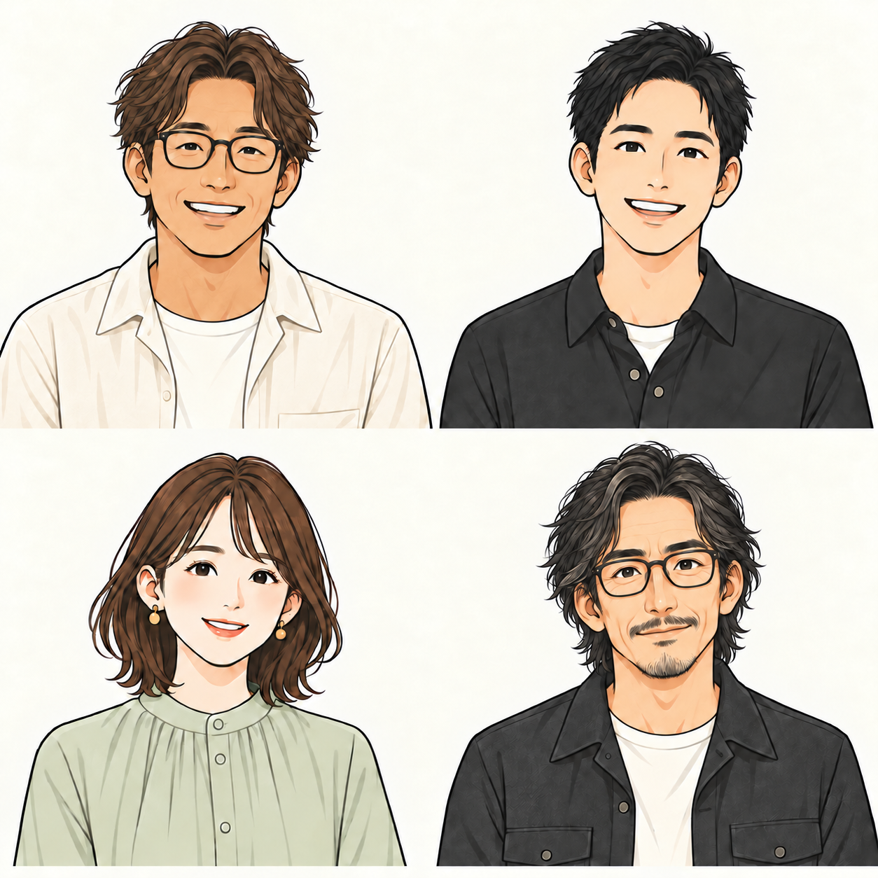 茶髪・センター分け・日焼けした肌でめがねをかけた40代男性のイメージ